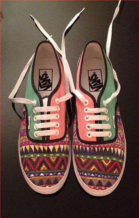 sneakersbymorgan:Tribal pattern! Want a sweet pair of vans like these? I can design anything you wan