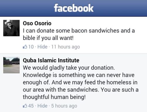 justiceformuslims:  sitaronkitunak:justiceformuslims:sitaronkitunak:  From the facebook page of the Mosque that was set on fire in Houston. Kill them with kindness. This is the true representation of Islam,  can we doxx dustin doe  Dustin Herron, 5230 S