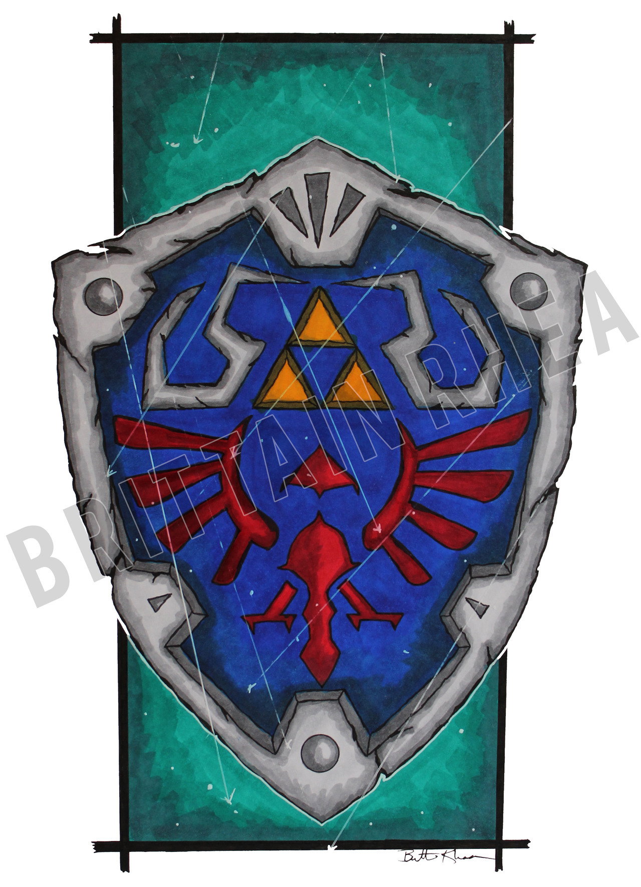 brittainrhea:  Hylian Shield from The Legend of Zelda created using Copic markers.