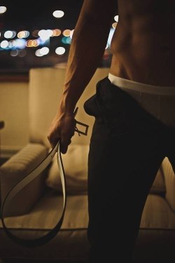 beatmefuckme:  That belt is obviously a turn on… But those veins on his arms make me want him even more ;)