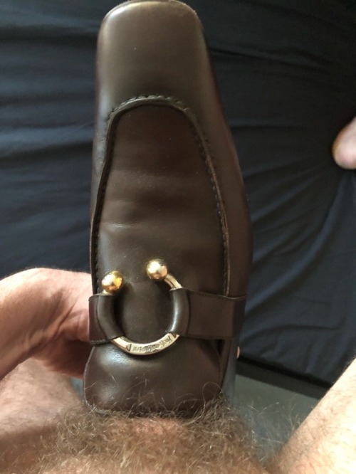 suitnshoes: A YSL loafer with a Prince Albert on my boy’s cock at my instruction