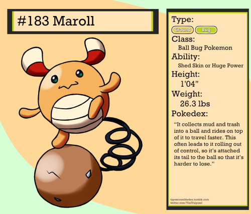 183 - MarollBall Bug Pokemon“It collects mud and trash into a ball and rides on top of it to travel 