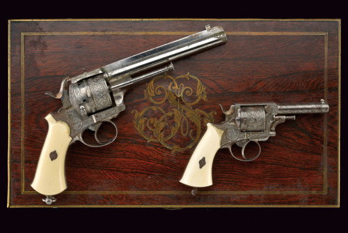 A pair of ivory handled French pinfire revolvers, mid 19th century.from Czerny’s International Aucti