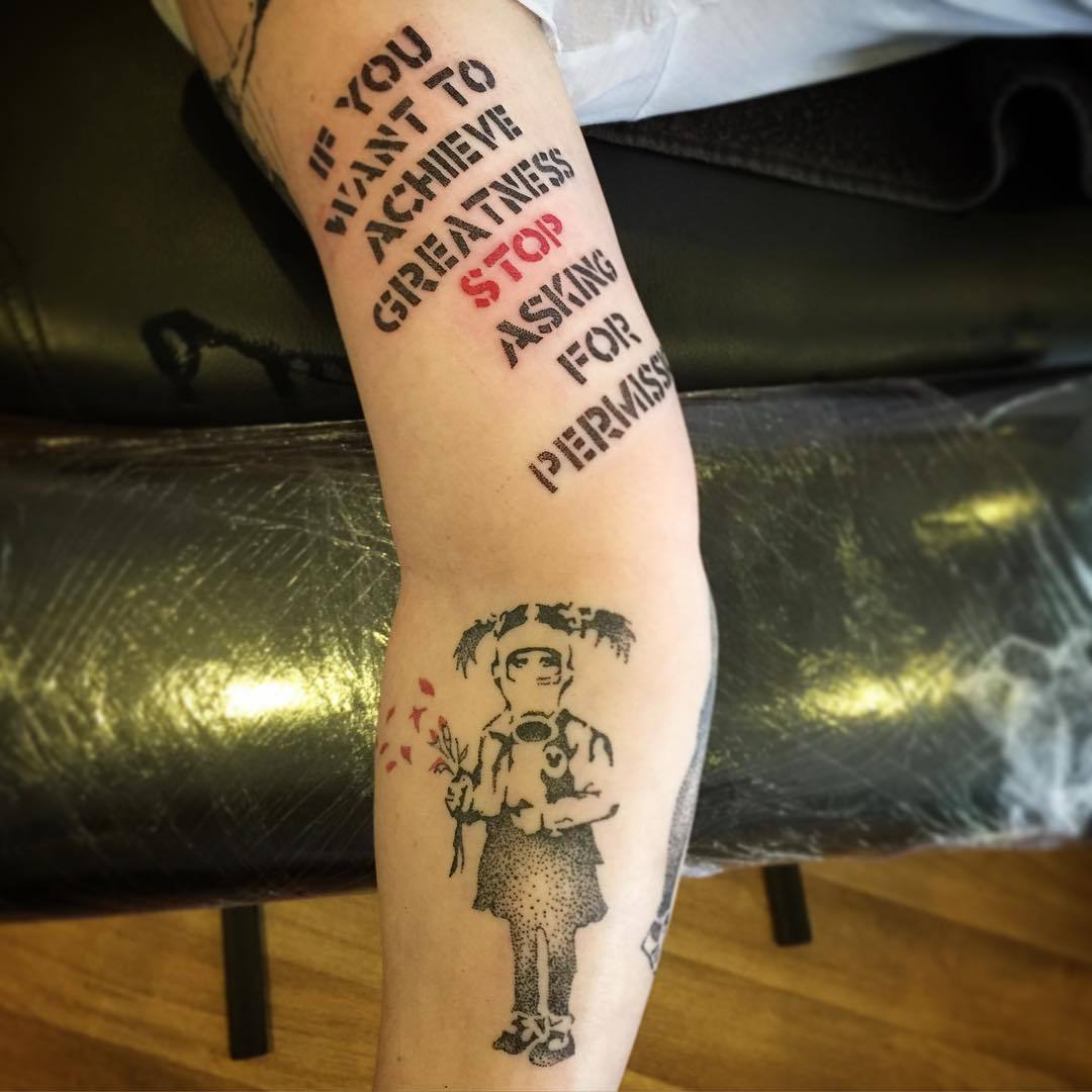 Bespoke Body Art — Building Lynda's dotwork #banksy sleeve up....