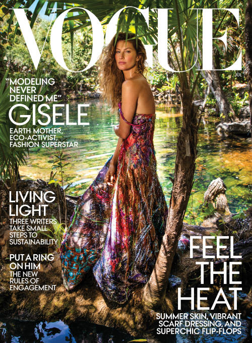 Gisele Bündchen in a Ralph Lauren 50th Anniversary Collection gown on the July cover of Vogue Magazi