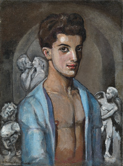 Sergei Sudeikin (Russian, 1882–1946), Portrait of Léonide Massine. Oil on canvas, 31 x 23.5 cm.