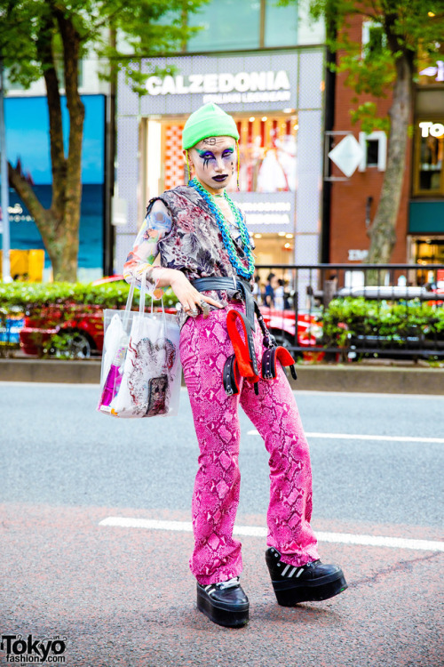 21-year-old Japanese graphic designer TKM®freedom on the street in Harajuku. He&rsquo;s wear