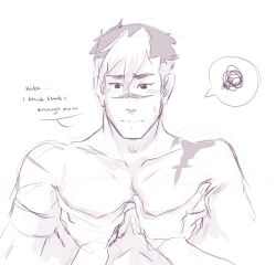 biblicacelestia:  Have a sweet embarrassed Shiro… Keith is fascinated by his pecs and as a result accidentally found out one of the leaders more sensitive areas. 