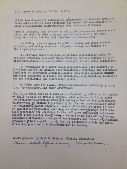 Recent Activities Of DC CORE Housing Committee, November 38, 1963