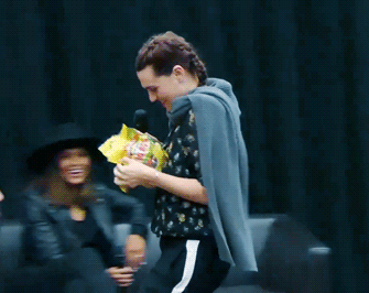 fierceheda:   Katie McGrath getting Pineapple Lumps from a fan (x)