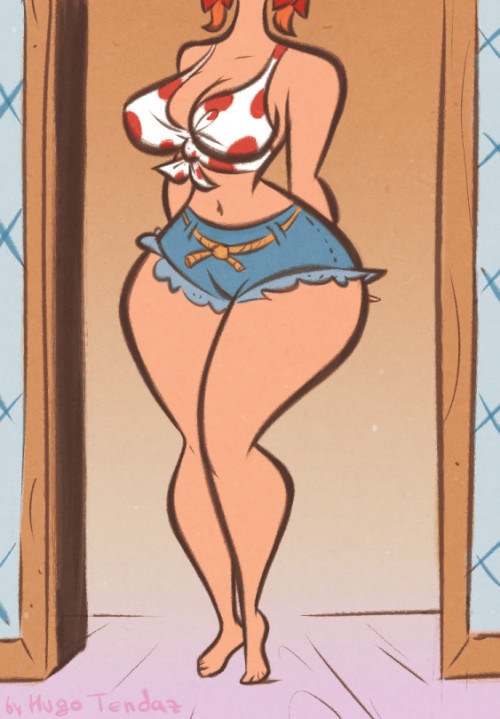 Miss Sara Bellum - Screenshot Redraw - Cartoon Pinup Sketch  Country roads, take me home… :)  Yet another Miss Sara Bellum, this time in a different outfit, seen in Impeach Fuzz episode.  ——————Commissions are