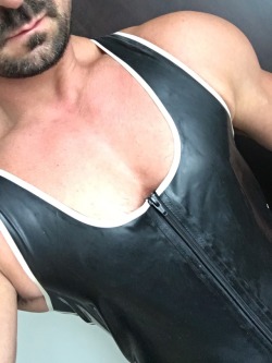 crazycuir:My chest in rubber suit There are