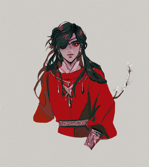 suhaylahs: babypears: hua cheng  [ID: A digital illustration of Hua Cheng from the waist up. He look