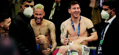 Messi and Neymar, chatting and laughing after the Copa América final 2021