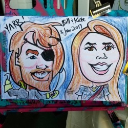 Caricature done today at Bill &amp; Kate&rsquo;s wedding.  Congratulations!  Thanks for having me there.     I do all sorts of events, any kind of party can use a caricature artist!    . . . . . . . #Caricature #caricatures #caricaturist #caricatureartist