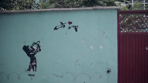 Anti-Drone stencil seen in Kabul, Afghanistan
