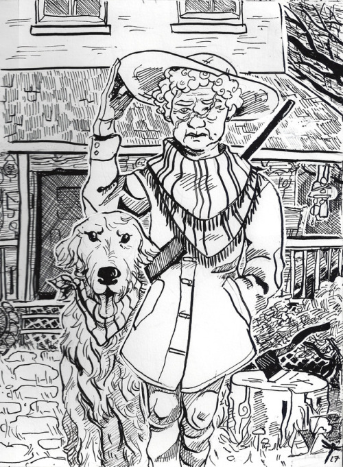 Day 8 of Intober: The Werewolf Loner (and her service dog) from this urban fantasy prompt list. 