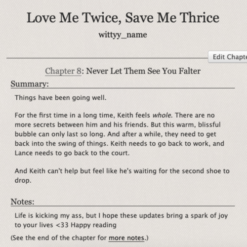 wittyy-name: Love Me Twice, Save Me Thrice - Chapter Eight on Ao3✨Klance ✨Fey Lance / Half-Fey Keith