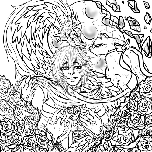 Line art!   now you can actually see what the hell I was actually drawing still fucking hate drawing roses but they look so nice sOB