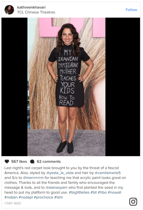 Actress Kathreen Khavari Has A Pretty Blunt Message For Trump On Her Dress