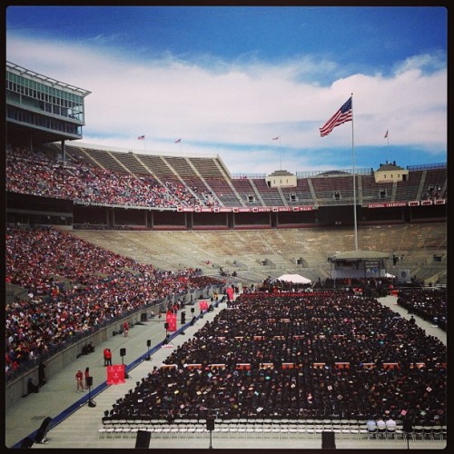 President Obama is up in there speaking, pretty cool day. (at Ohio Stadium)