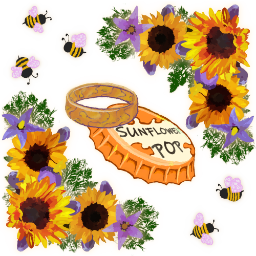 petracore101:  Had to do a cross-stitch inspired thing in honor of all the gay we’ve been getting lately. 🐝  Can’t wait for them bees to (sunflower) pop the question! 🌻💜 (this one’s on my Society6 shop you’re inclined to plaster bee