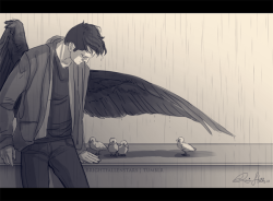 Brightfallenstars:  Cas And Ducklings. Drawn While Listening To The April Showers