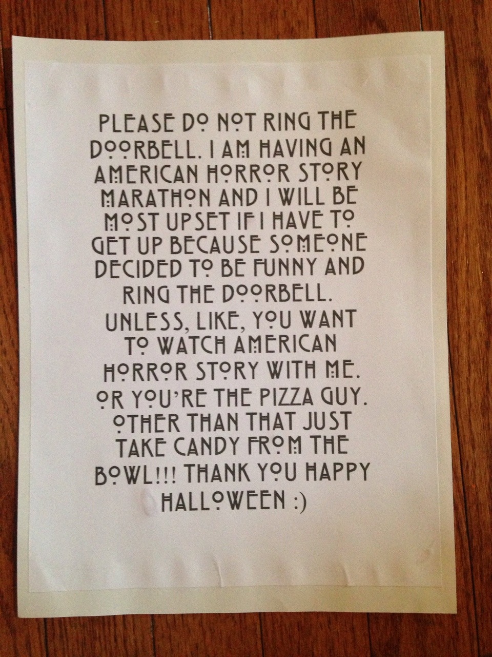 69yearsofwinter:  i made this lovely sign for my door tomorrow 