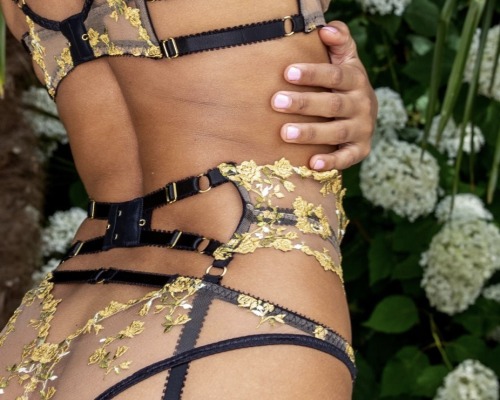 edgeobeyond:  Our motto at Edge O’ Beyond is “it’s what’s underneath that counts”. It is vital to us that every woman can look + feel her best in her lingerie.Pictured is a close up of Charlotte En Or’s luscious rose embroidery and gold details.