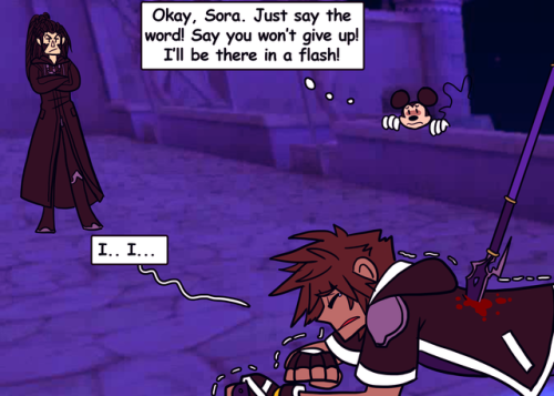 destiny-islanders:  So I was watching my friend Riordan playing Kingdom Hearts II Final Mix last night. He was wiped out during a boss fight and had the option to get Mickey’s help—but he chose to restart the fight instead. Which got me thinking…