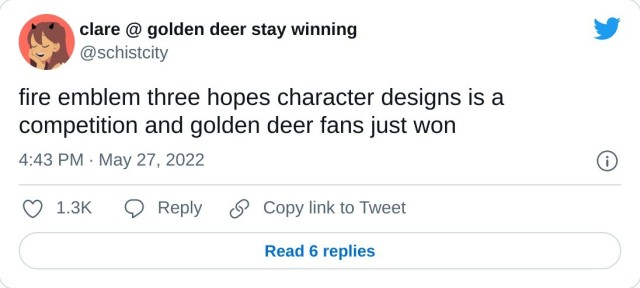 fire emblem three hopes character designs is a competition and golden deer fans just won — clare @ golden deer stay winning (@schistcity) May 27, 2022