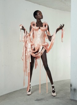 a-state-of-bliss:  Dazed &amp; Confused Nov 2011 ‘Car Park Couture’ - Ajak Deng by Charles Freger