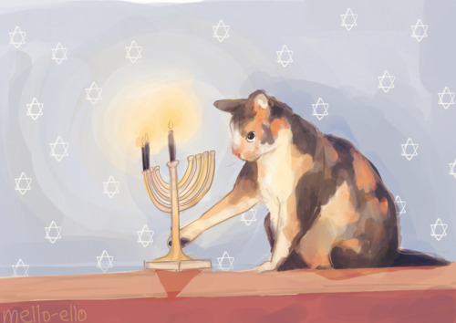 hanukcat:mello-ello-pets:Happy Hanukcat  :3Belated cat for Hanukkah.  Cats and menorahs.Night 2!