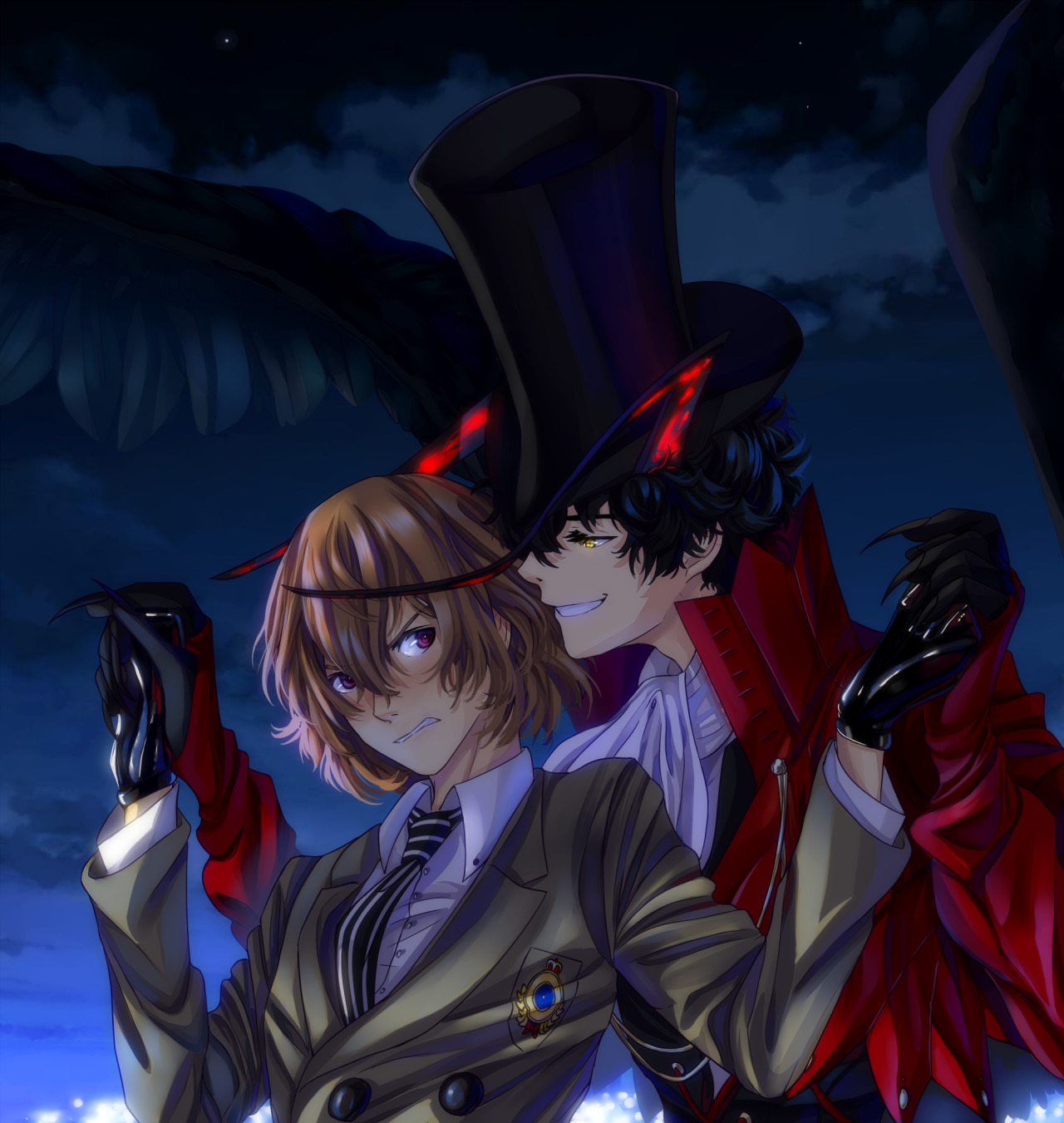 A romantic view just for you, detective  #shuake#akeshu#persona 5#goro akechi #persona 5 protagonist  #persona 5 arsene #arsene#akira kurusu#ren amamiya #yes i did spend my vacation watching ghibli films  #and thinking about them like this made me howl ;)  #last post of the year yeahh #my art