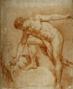  Male Nude. 18th.century. artist unknown. red chalk on laid paper.  