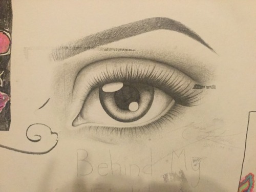 I drew this on my friends bedroom wall, the eye is about the size of my head.Took me 5 hours to co