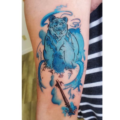 <p>Something a little magical happened at the Phoenix yesterday!   Super fun bear patronus piece I got to do.   Thank you Katie for coming in, it was awesome working with you! 🙏❤<br/>
.<br/>
#ladytattooer #thephoenix #copperphoenix #bear #patronus #ravenclaw #harrypotter #harrypottertattoo #shelbyvilleindiana #indianapolistattoo #indylocal #indytattoo #supportlocal #do317 #waverlycolorco #fkirons #magic #magicwand #artistsoninstagram #artistsofinstagram  (at Shelbyville, Indiana)<br/>
<a href="https://www.instagram.com/p/CFddx7Gglt0/?igshid=1ogrgyfb4q2ey">https://www.instagram.com/p/CFddx7Gglt0/?igshid=1ogrgyfb4q2ey</a></p>