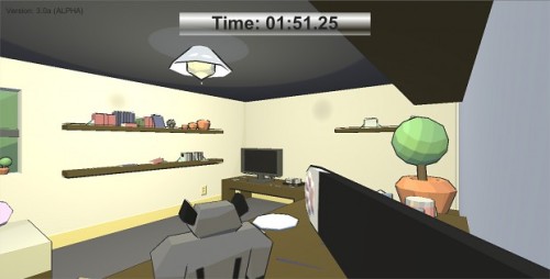 signaltree: freak-cl:  pyronoid-d:  alpha-beta-gamer:  Catlateral Damage is a first person mischievous cat simulator, where your objective is to knock as many of your loving owners belongings onto the floor within a 2 minute time limit. It’s a fun little