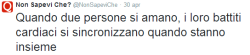 soffrendosonocresciuta:  i-m-not-strong-sorry:  sonounassolutodisastro:  L’ultimo è perfetto.   La 2.  Quando due persone si amano, i loro battiti cardiaci si sincronizzano quando stanno insieme. Oh.