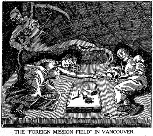 Opium den, Saturday 10 October 1908This image is was drawn for a horribly racist article in Saturday