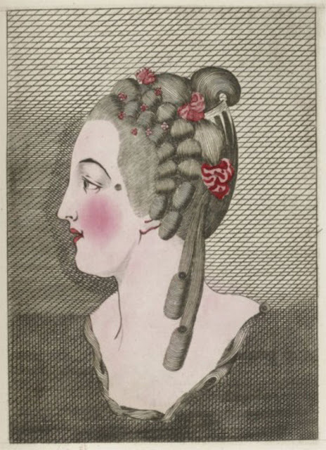 “The hairstylings of Madame de Pompadour” illustrations from a book by her hairdresser L