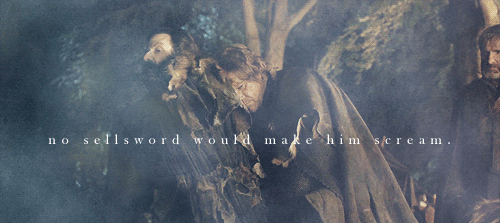 lupintonks:  They mean to scare me. The fool hopped on Jaime’s back, giggling,