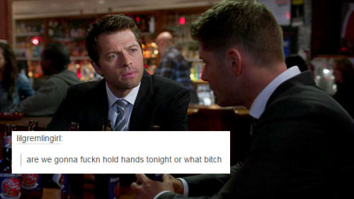 livebloggingmydescentintomadness:  Throwing my hat into the ring. Destiel + text posts.