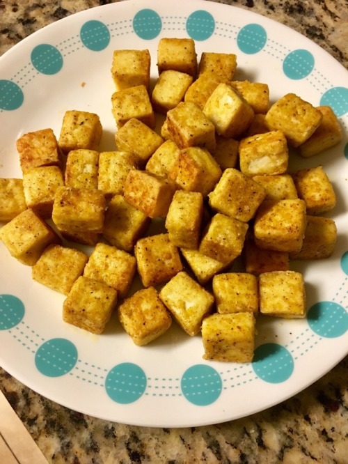 Whenever I make tofu it’s the same basic recipe: half flour, half nutritional yeast. And then whatev