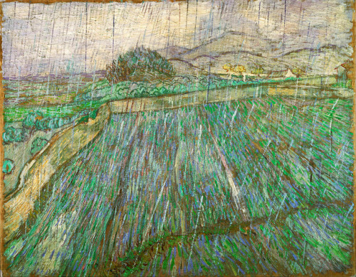 igormag:Vincent van Gogh (1853-1890), Wheat Field in Rain, 1889.oil, 73 x 92 cm             I really love this one because you can almost hear the rain☔