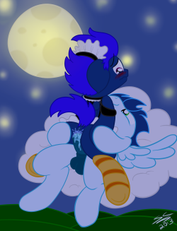 shortcircuitfullmoon:  Lightning was dressing up as a maid as his costume for the upcoming Nightmare Night and well… he sort of got swooped up by Soarin on his way to show his friends and well… sexy times happened .//w//.  Unf~ ;2