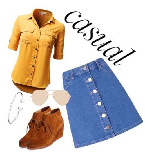 Untitled #81 by nynnika featuring Linda FarrowYellow blouse, 1,005 INR / Miss Selfridge denim mini s