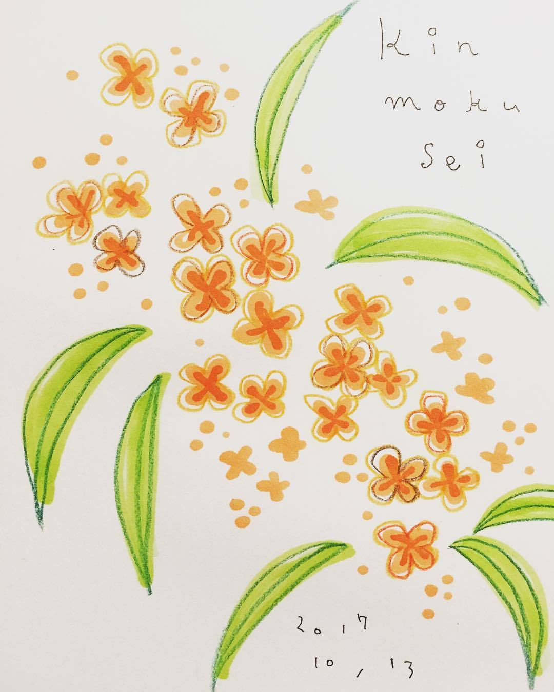 グラフィック絵日記 17 10 13 金木犀 お散歩中 思わず匂いをかぐ グラフィック絵日記 17 10 13 金木犀 お散歩中 思わず匂いをかぐ