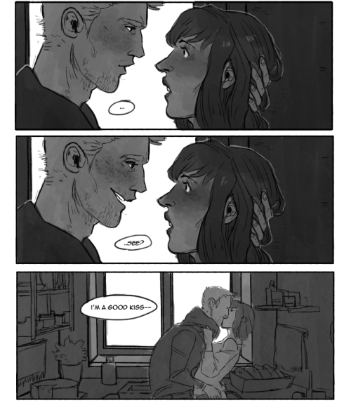 eeveevie:  I commissioned siriusdraws to take the BIG DAMN KISS scene I wrote for The Way You Make Me Feel and adapt it into a comic. Word can’t express how happy and pleased and overall screaming fangirl I am about all this–I hope you enjoy it
