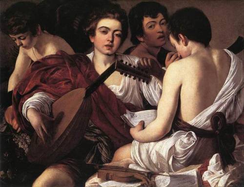 artist-caravaggio:Musicians, 1595, CaravaggioSize: 115.9x87.9 cmMedium: oil, canvas